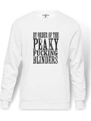 Tshirthane Peaky Blinders Tommy Shelby By Order Baskılı Beyaz Erkek Örme Sweatshirt Uzun kol
