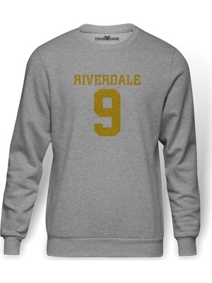 Tshirthane Riverdale 9 Baskılı Gri Melanj Erkek Örme Sweatshirt Uzun kol