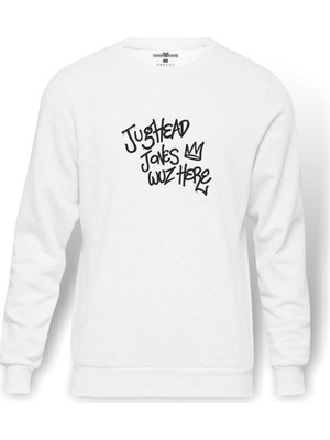 Tshirthane Riverdale Jughead Jones Was Here Baskılı Beyaz Erkek Örme Sweatshirt Uzun kol
