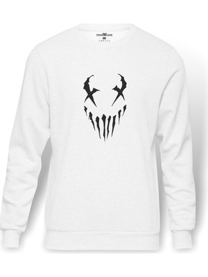 Tshirthane Zombie Baskılı Beyaz Erkek Örme Sweatshirt Uzun kol