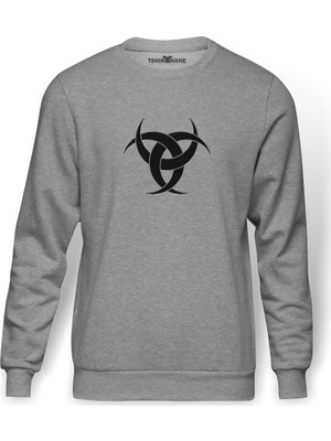 Tshirthane Göktürk Teşkilatı Mahsusa Baskılı Gri Melanj Erkek Örme Sweatshirt Uzun kol