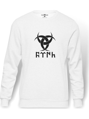 Tshirthane Göktürk Türk Teşkilatı Mahsusa Baskılı Beyaz Erkek Örme Sweatshirt Uzun kol