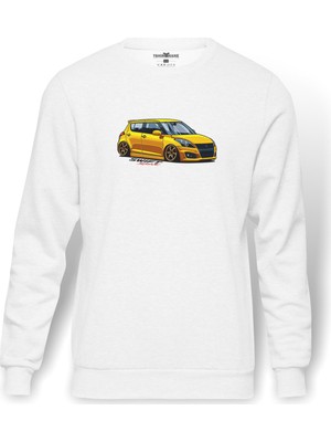 Tshirthane Suzuki Swift Baskılı Beyaz Erkek Örme Sweatshirt Uzun kol