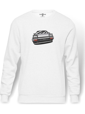 Tshirthane Toyota Trueno AE86 Baskılı Beyaz Erkek Örme Sweatshirt Uzun kol