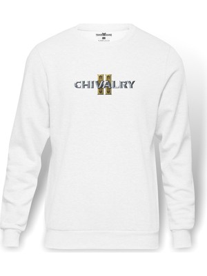 Tshirthane Chivalry Logo S Baskılı Beyaz Erkek Örme Sweatshirt Uzun kol