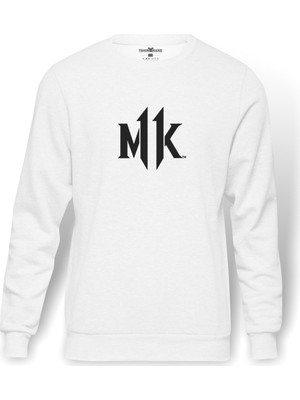 Tshirthane Mortal Kombat Baskılı Beyaz Erkek Örme Sweatshirt Uzun kol