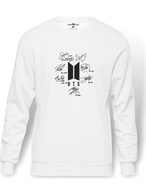 Tshirthane Army Logo Hit Göğüs Baskılı Beyaz Erkek Örme Sweatshirt Uzun kol