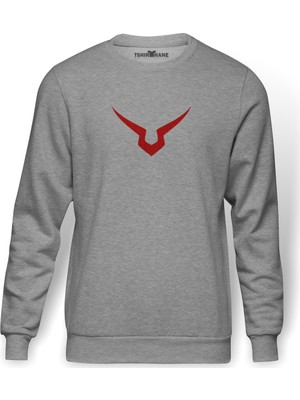 Tshirthane Code Geass Baskılı Gri Melanj Erkek Örme Sweatshirt Uzun kol