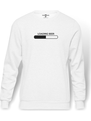 Tshirthane İstanbul Baskılı Beyaz Erkek Örme Sweatshirt Uzun kol