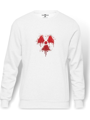 Tshirthane Queen Baskılı Beyaz Erkek Örme Sweatshirt Uzun kol