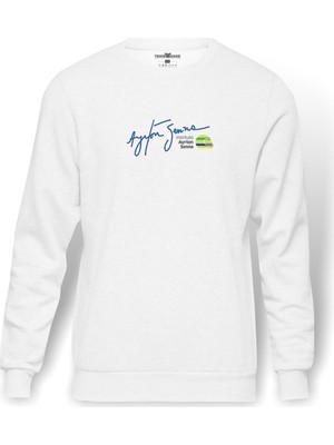 Tshirthane Senna İmzalı Logo Screen Shot 2018 Baskılı Beyaz Erkek Örme Sweatshirt Uzun kol