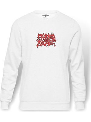 Tshirthane Morbid Angel Logo Baskılı Beyaz Erkek Örme Sweatshirt Uzun kol