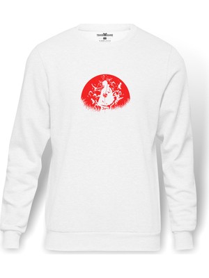 Tshirthane Uchiha Itachi Baskılı Beyaz Erkek Örme Sweatshirt Uzun kol