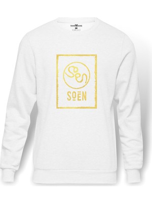 Tshirthane Soen Symbol Text Baskılı Beyaz Erkek Örme Sweatshirt Uzun kol