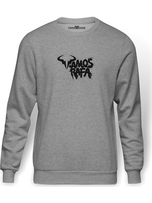 Tshirthane Vamos Rafa Baskılı Gri Melanj Erkek Örme Sweatshirt Uzun kol