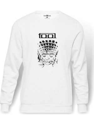 Tshirthane Tool Band Baskılı Beyaz Erkek Örme Sweatshirt Uzun kol
