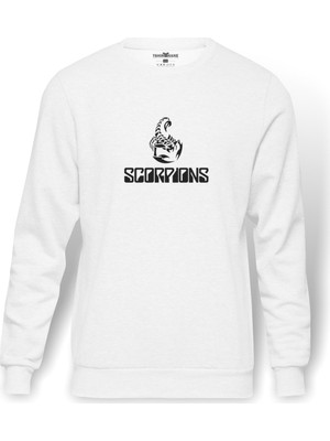Tshirthane Scorpions Baskılı Beyaz Erkek Örme Sweatshirt Uzun kol