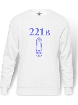 Tshirthane Sherlock Holmes Baskılı Beyaz Erkek Örme Sweatshirt Uzun kol
