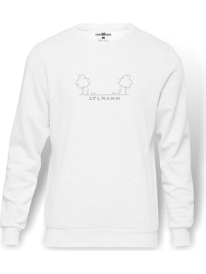 Tshirthane LEYLA MECNUN HOOP Baskılı Beyaz Erkek Örme Sweatshirt Uzun kol