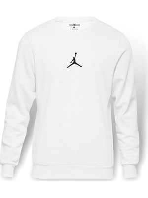 Tshirthane Basketbol Baskılı Beyaz Erkek Örme Sweatshirt Uzun kol