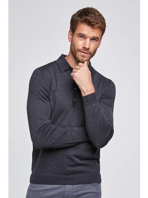 Hemington Polo Yaka Antrasit Merino Yün Triko