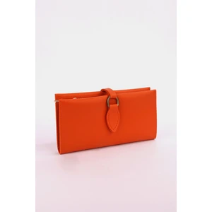 Womancraft Yumuşak Derili Turuncu Tokalı ve Çok Bölmeli Kadın Cüzdan