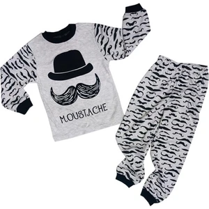 Bıyık Desenli Erkek Pijama Takımı 4-5-6 Yaş