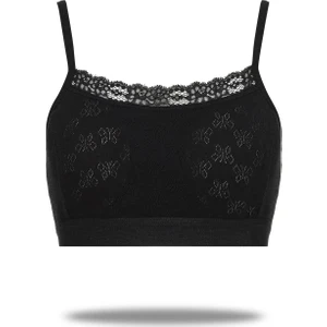 FSM1453 Kız Çocuk Pamuklu Ip Askılı Likralı Süngerli Dantelli Yarım Atlet