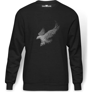 Kel Kartal Kuşu Kanatları Parçacıklar Baskılı Erkek Örme Sweatshirt Uzun Kol