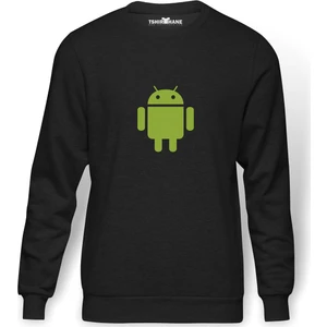 Android Logo Baskılı Erkek Örme Sweatshirt Uzun Kol