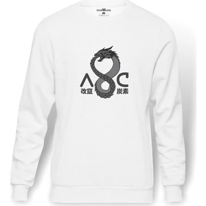 Altered Carbon AC Ejderha Baskılı Beyaz Erkek Örme Sweatshirt Uzun kol