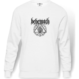 Behemoth Logo Baskılı Beyaz Erkek Örme Sweatshirt Uzun kol
