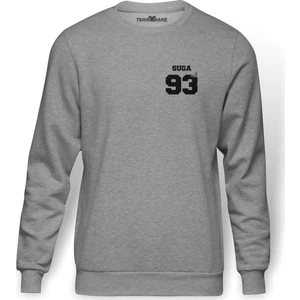 BTS Suga 93 Baskılı Gri Melanj Erkek Örme Sweatshirt Uzun kol