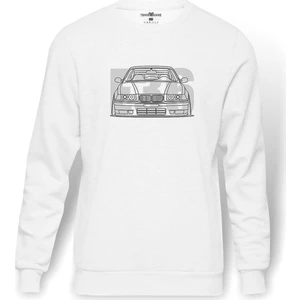 Araba E36 Baskılı Beyaz Erkek Örme Sweatshirt Uzun kol
