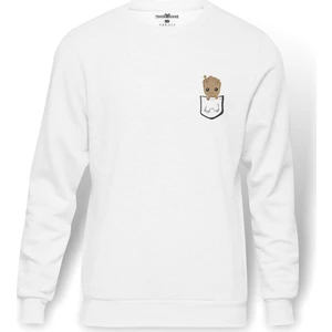 Groot Baby Cep Baskılı Beyaz Erkek Örme Sweatshirt Uzun kol