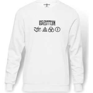 Led Zeppelin Sembol Siyah Baskılı Beyaz Erkek Örme Sweatshirt Uzun kol