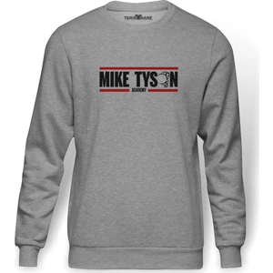 Mike Tyson Academy Baskılı Gri Melanj Erkek Örme Sweatshirt Uzun kol