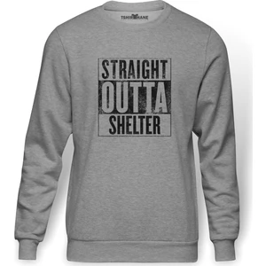 Pubg Straıght Outta Shelter Baskılı Gri Melanj Erkek Örme Sweatshirt Uzun kol