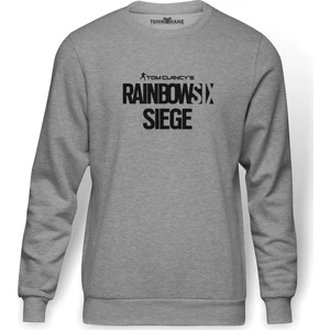 Rainbowsix Baskılı Gri Melanj Erkek Örme Sweatshirt Uzun kol