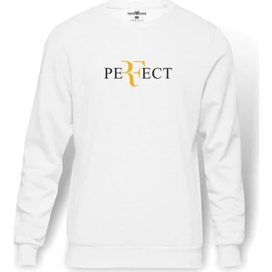 Roger Federer Perfect Baskılı Beyaz Erkek Örme Sweatshirt Uzun kol