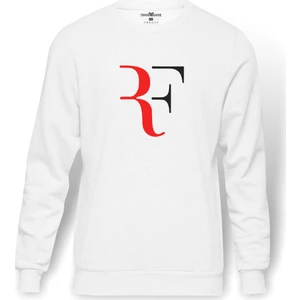 Roger Federer Rf Baskılı Beyaz Erkek Örme Sweatshirt Uzun kol