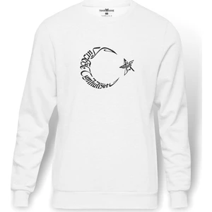 Türkiye Cumhurıyeti Atatürk Baskılı Beyaz Erkek Örme Sweatshirt Uzun kol