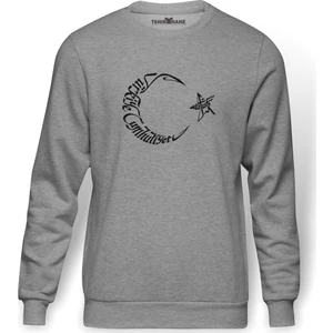 Türkiye Cumhurıyeti Atatürk Baskılı Gri Melanj Erkek Örme Sweatshirt Uzun kol
