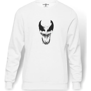 VENOM Baskılı Beyaz Erkek Örme Sweatshirt Uzun kol