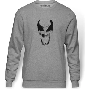 VENOM Baskılı Gri Melanj Erkek Örme Sweatshirt Uzun kol