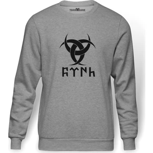 Göktürk Türk Teşkilatı Mahsusa Baskılı Gri Melanj Erkek Örme Sweatshirt Uzun kol