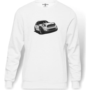 Mini Cooper Baskılı Beyaz Erkek Örme Sweatshirt Uzun kol