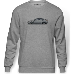 Mitsubishi Lancer Evo X Baskılı Gri Melanj Erkek Örme Sweatshirt Uzun kol