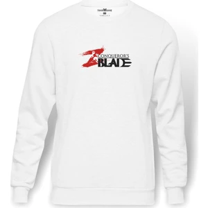 CONQUEROR' BALDE Baskılı Beyaz Erkek Örme Sweatshirt Uzun kol