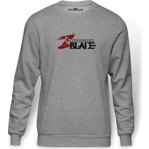 CONQUEROR' BALDE Baskılı Gri Melanj Erkek Örme Sweatshirt Uzun kol